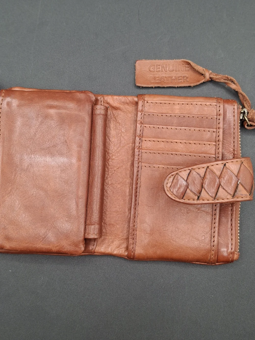 Women's Brown Leather Wristlet Wallet - Classic Braided Detail